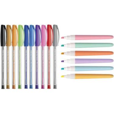 Imagem de Kit Caneta Trilux Com 10 Cores + 6 Marca Texto Pastel Lumini Lite - Ge