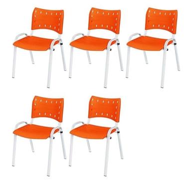 Imagem de Kit 5 Cadeira Iso Base Branco Igreja, Escola, Escritorio Laranja