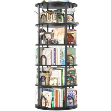 Imagem de Aheaplus Estante giratória de 5 níveis, estante giratória de 360 monitores, prateleira giratória redonda, estante giratória estreita, organizadora de livros de canto espiral vertical para espaços
