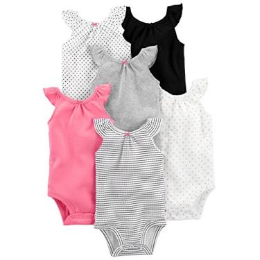 Imagem de Simple Joys by Carter's Pacote com 6 bodies de manga curta para bebês meninas, Multicolorido/pontos/corações, 3-6 Meses