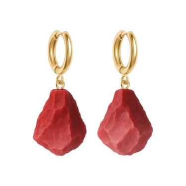 Imagem de Brinco de Argola Mocaíta - Cristal Natural, Banho Ouro 18k