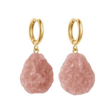 Imagem de Brinco de Argola Quartzo Morango - Cristal Natural, Banho Ouro 18k