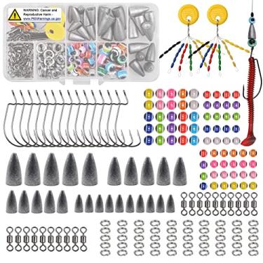 Imagem de Texas Rig Carolina Rig Kit - 80/182 peças Conjunto de equipamentos de pesca de robalo com chumbadas de minhoca, pesos, giros de barril, contas de pesca, anéis divididos, ganchos de minhoca deslocados