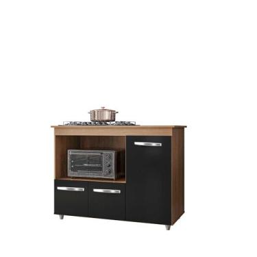 Imagem de Balcão Cooktop Ana 5 Bocas 3 Portas Savana Preto Moblis