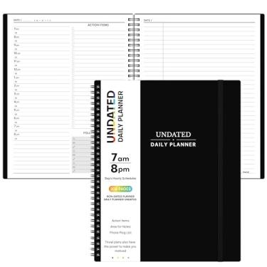 Imagem de Agenda diária sem data – Agenda de compromissos espiral, 208 páginas, 22,4 x 28 cm, agenda diária com horários a hora, agenda de compromissos para homens/mulheres, bolso interno, fecho elástico