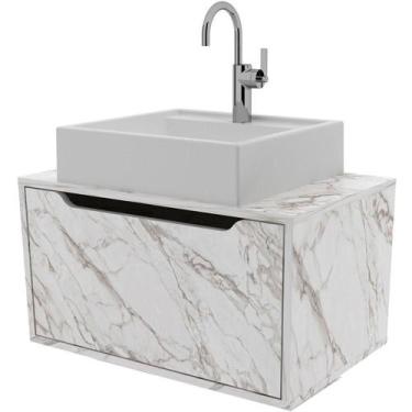 Imagem de Gabinete De Banheiro 60 Cm Com Cuba E 1 Porta Basculante Mármore Branc