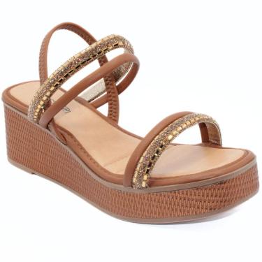 Imagem de Sandália Anabela Mississipi Strass Feminino - Caramelo