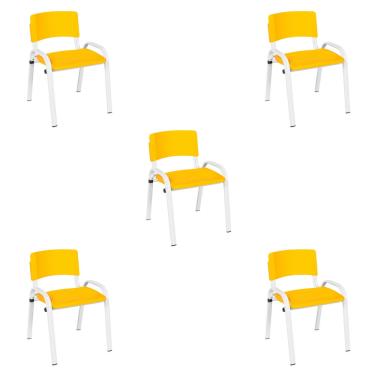 Imagem de Kit 5 Cadeiras Escolares ISO Infantil Base Branca Estrutura Metálica