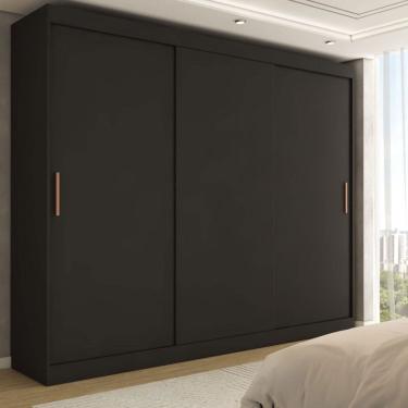 Imagem de Guarda-Roupa Casal Harvard 3 Portas 2 Gavetas 100% Mdf Preto - Panorama Móveis