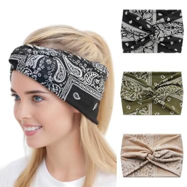 Imagem de Alexis Leroy Bandanas femininas fashion boho tie dye faixas de cabelo antiderrapantes, elásticas, acessórios de cabelo, pacote com 3, conjunto de estilo florestal