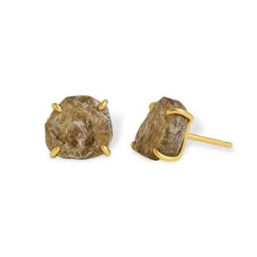 Imagem de Brinco Tarraxa Quartzo Fumê - Cristal Natural, Banho Ouro 18k