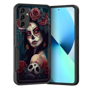 Imagem de KJFHDJFDH Capa para Galaxy S23 FE 5G, camada dupla, híbrida, resistente, resistente, à prova de choque, capa protetora de silicone macio + capa protetora de silicone macio para Samsung Galaxy S23 FE 5G 6,4 polegadas, Skull Rose Girl