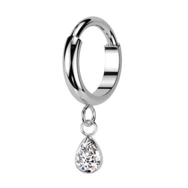 Imagem de Pierced Owl 16-18GA ASTM F-136 Grau Implante Titânio Pendente CZ Cristal Gota Anel Clicker Segmento Articulado, 1.2mm (16GA), Metal, Zircônia cúbica