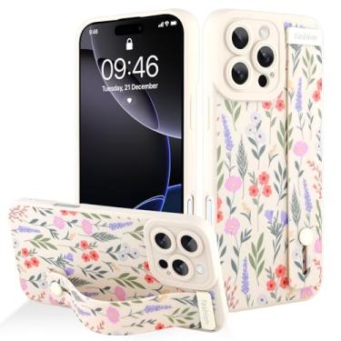 Imagem de AIGOMARA Capa protetora de silicone para iPhone 16 Pro com alça para mulheres e meninas, estampa floral fofa, branca