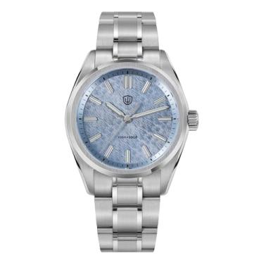 Imagem de watchdives WD0003 Relógio masculino aventurina com design original VH31 Sweep Second Quartz Watch 36 mm Relógio de pulso luxuoso cristal safira 100 m à prova d'água, Azul-celeste
