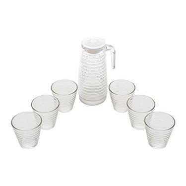 Imagem de CJ 7PC JARRA C/6 COPOS VIDRO COLMEIA E BRANCA 1,1L/250ml