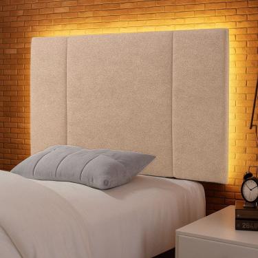 Imagem de Cabeceira Painel Cama Box Solteiro Siri 90cm com LED Bouclé Bege - Desk Design