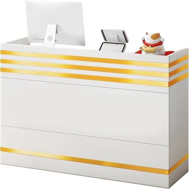 Imagem de Balcão De Recepção Balcão Frontal Pequeno Com Gavetas Com Fechadura Balcão De Varejo Com Armário à Prova De Poeira Mesa De Computador De Madeira Mesa De Recepção Par, D, 120cm