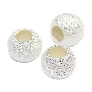 Imagem de 100 peças brilhantes Stardust contas redondas 8 mm (0,3 polegadas) espaçador banhado a prata esterlina (furo grande 3 mm) para artesanato faça você mesmo joias CF227-8