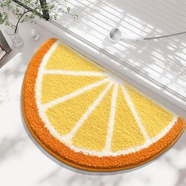 Imagem de Tapete de banho divertido aconchegante limão frutas fofas formato meio redondo quarto banheiro porta cozinha tapete decoração limão tapete absorvente de água tapete antiderrapante para quarto infantil