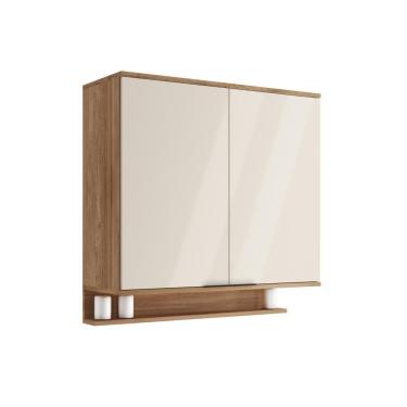 Imagem de Armário Aéreo de Cozinha Miami 800mm 2 Portas c Porta Temperos Carraro Freijó com Off White