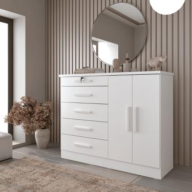 Imagem de Cômoda 2 Portas 5 Gavetas Istambul  - Tcil Móveis - Neve