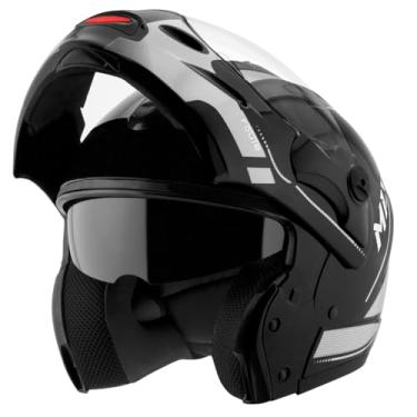 Imagem de Capacete de Moto Mixs MX Captiva Route Brilhante Com Viseira Interna Solar Óculos de Sol Articulado Escamoteável Robocop Cinza Com Cinza 58