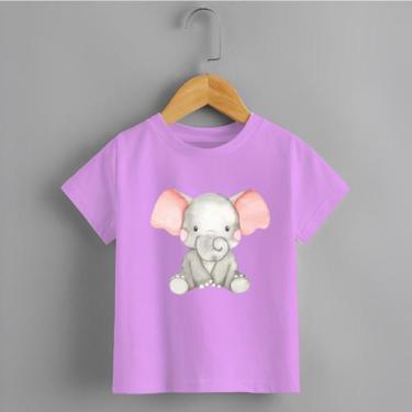 Imagem de Camiseta Infantil Menina Elefante Sentado Tecido Premium Rosa Delicada