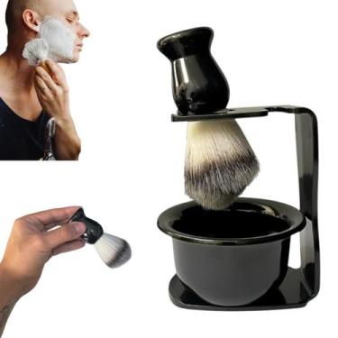 Imagem de Pincel De Barbear Cumbuca Barbearia Barba Bigode Banheiro Preto - Umi