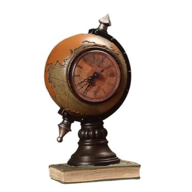 Imagem de Relógio de Mesa Vintage com Globo Terrestre, Suporte em Resina, Estilo Retrô, Decorativo (Marrom)