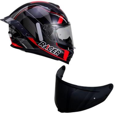 Imagem de Capacete Racer1 Rc1 Icone Preto Cinza Vermelho Mais Viseira Rc1 Fume, 