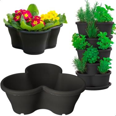 Imagem de Vaso Treviso Preto Empilhável Jardim Vertical 11L Borda Anti Formiga para Plantas Ornamentais, Hortas, Frutas, Temperos, Suculentas e Flores