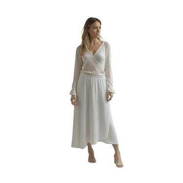 Imagem de Star Vixen Saia feminina longa com cintura elástica totalmente forrada, Branco, 1X