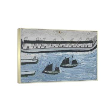 Imagem de RYLJCZ Reproduções de pinturas famosas de Alfred Wallis-(Water's Edge) Impressões em tela - quadros decorativos para sala de estar 30 x 40 cm (11,8 x 15,7 pol) molduras de champanhe