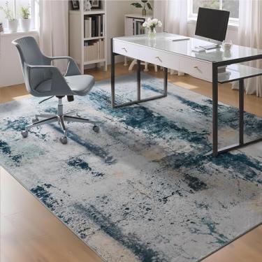 Imagem de Tapete para sala de estar, 22 x 28 cm, azul aqua, lavável à máquina, abstrato, boho, grande, antiderrapante, antiderrapante, lã sintética, tapete vintage para quarto, sala de aula, sala de jantar
