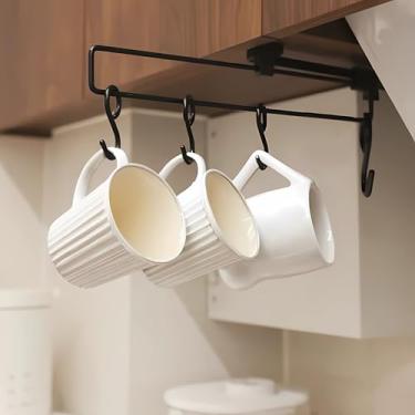 Imagem de Organizador de canecas com parafuso seguro para armário – Suporte de copo de metal ajustável com 4 ganchos, economia de espaço, armazenamento sob a prateleira para canecas/copos/utensílios, cabe em