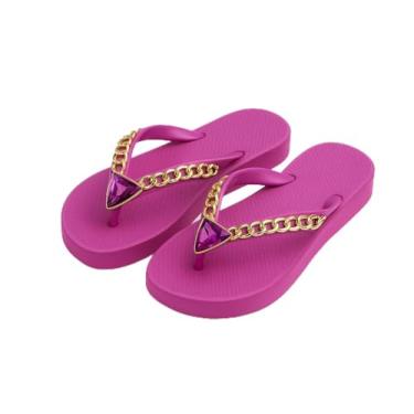 Imagem de Chinelo Plataforma Diamond com Corrente Moderno Fashion Estiloso perfeito para o Verão (Fúcsia, BR, Adulto, Faixa Numérico, 35, 36)