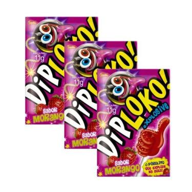 Imagem de Pirulito com Pozinho Dip Loko Nostálgico Sabor Morango 3 Un - Danilla 