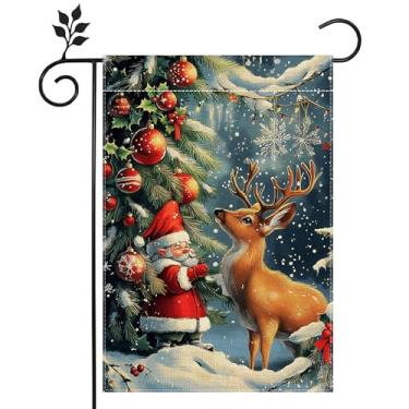 Imagem de Bandeira de jardim de gnomo de inverno para exterior de rena de Natal floco de neve bandeira de quintal de boas-vindas 30 x 46 cm serapilheira dupla face para férias casa de fazenda bandeira ao ar