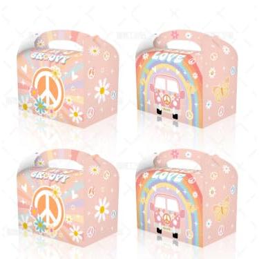 Imagem de RIGHTA TECH 12 pacotes de caixas de presente de margarida hippie boêmio caixa de presente de festa de aniversário verão primavera flores doces doces caixas de papelão com alças para chuveiro, meninas