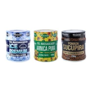 Imagem de KIT com 3 Pomadas Massageadora, Gel Arnica Pura Extra Forte, Pomada Sucupira, Gel Ice Premium, 200g, 3 Unidades