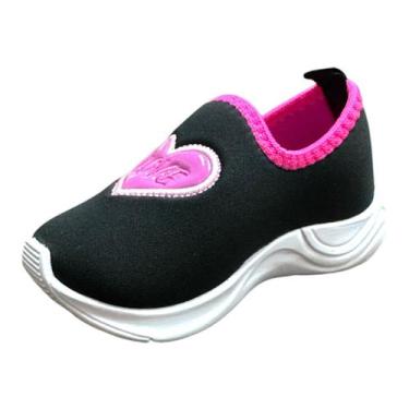 Imagem de Tênis infantil Preto Com Coração Love Menina Dia a Dia Sola Branca - G