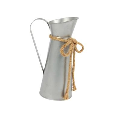 Imagem de Generic Vaso de ferro decorativo para flores, suporte para fotos retrô, vaso de metal rústico para flores, para mesa de jardim, armário de prateleira de, Prata