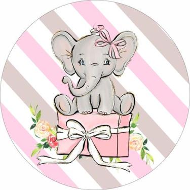 Imagem de Painel de Lona Redondo Elefantinha Rosa Aniversário Presente - Fabrika