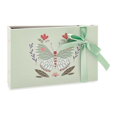 Imagem de Álbum de fotos Ical, encadernação tradicional, para 60 fotos 10x15cm - horizontal - envelope plástico preto - linha Gift - modelo verde-claro - borboleta - 129