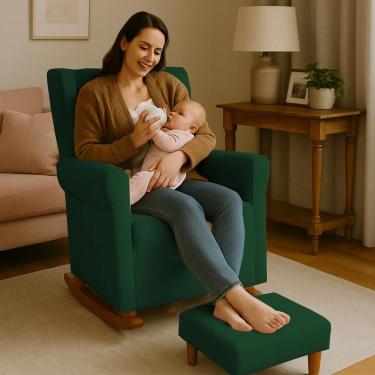 Imagem de Poltrona Aquila Amamentação Balanço e Puff Baby Verde