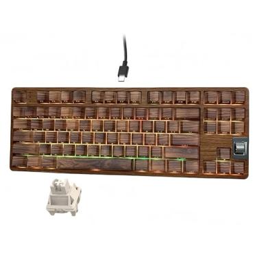 Imagem de Womier Teclado mecânico retrô com fio TKL com roda de volume, teclado para jogos retroiluminado 75% RGB, troca a quente com teclas PBT, estabilizador pré-lubrificado para Mac/Win, tema de padrão de