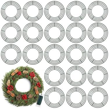Imagem de Fovths Pacote com 24 anéis de guirlanda de arame de Natal, moldura de fio de metal de 30,5 cm, com fios florais, verde, faça você mesmo, artesanato floral para Natal, Halloween, Ano Novo, feriado e