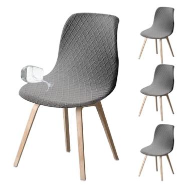 Imagem de XYDHQS 4 capas de cadeira de jantar modernas, capa de cadeira de concha elástica minimalista, capas elásticas redondas para cadeira, capa de cadeira lavável sem braços para cozinha, sala de estar