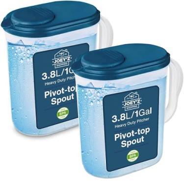 Imagem de Pacote com 2 jarras de água com tampa e bico superior pivô de 1 galão - design fino para porta de geladeira - seguro para freezer/lava-louças, livre de BPA e ftalatos - azul marinho